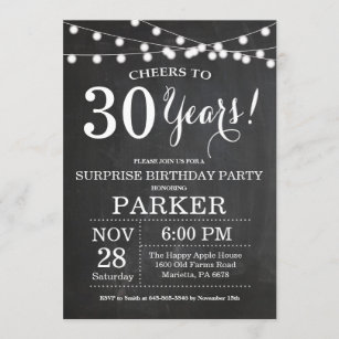 Überraschen Sie 30. Geburtstags-Einladungs-Tafel Einladung