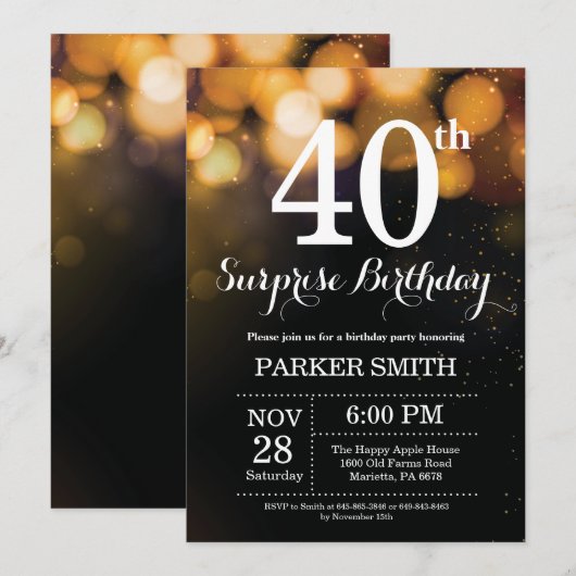 Überraschen Sie 40. Einladung (Vorne/Hinten)