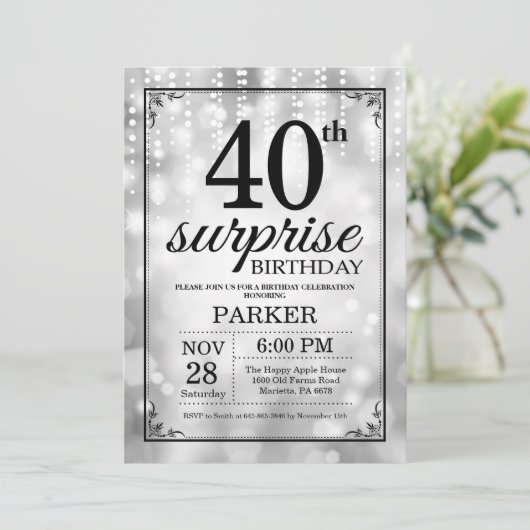Überraschen Sie 40. Einladung (Stehend Vorderseite)