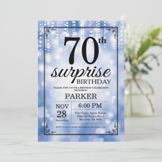 Überraschen Sie 70. Einladung (Stehend Vorderseite)