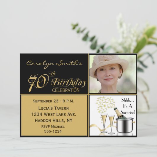 Überraschen Sie 70. Einladung (Stehend Vorderseite)