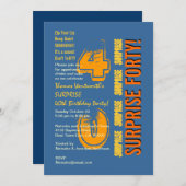 ÜBERRASCHENDE 40. Modern Birthday Blue Gold Orange Einladung (Vorne/Hinten)
