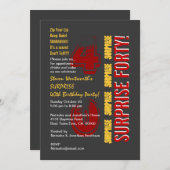 ÜBERRASCHENDE 40. Modern Birthday Red Gold Gray Einladung (Vorne/Hinten)