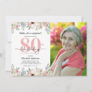 Überraschende 80. Geburtstagsfeier Elegante Floral Einladung