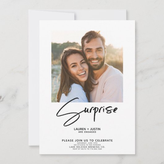 Überraschende Black & White 4 Foto Engagement Part Einladung (Vorderseite)