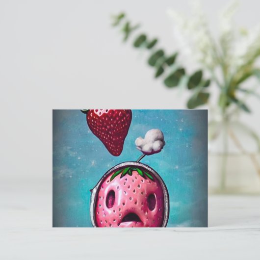 Überraschende Erdbeere Postkarte (Stehend Vorderseite)