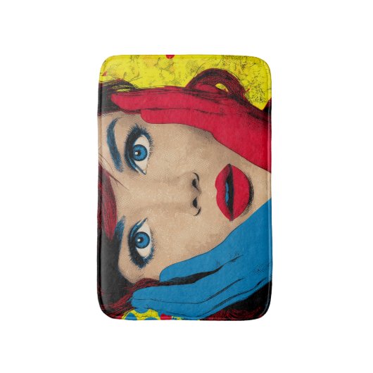 Überraschende Frau in Pop Art Badematte (Vorderseite Vertikal)