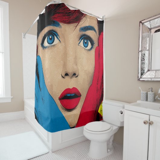 Überraschende Frau in Pop Art Duschvorhang (Beispiel)