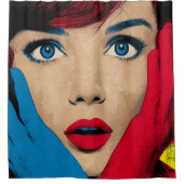 Überraschende Frau in Pop Art Duschvorhang (Vorderseite)