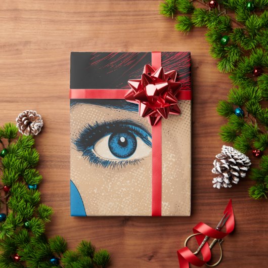 Überraschende Frau in Pop Art Geschenkpapier (Feiertagsgeschenk)