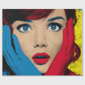 Überraschende Frau in Pop Art Geschenkpapier (Flach)