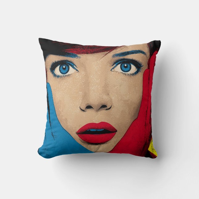 Überraschende Frau in Pop Art Kissen (Vorderseite)