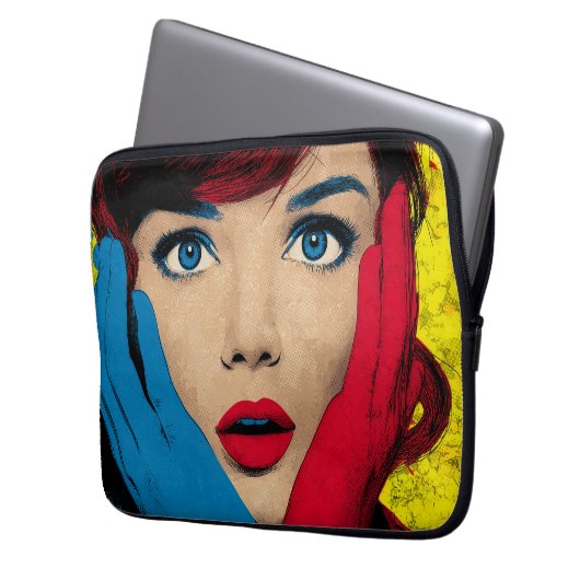 Überraschende Frau in Pop Art Laptopschutzhülle (Vorderseite Links)