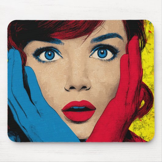 Überraschende Frau in Pop Art Mousepad (Vorne)