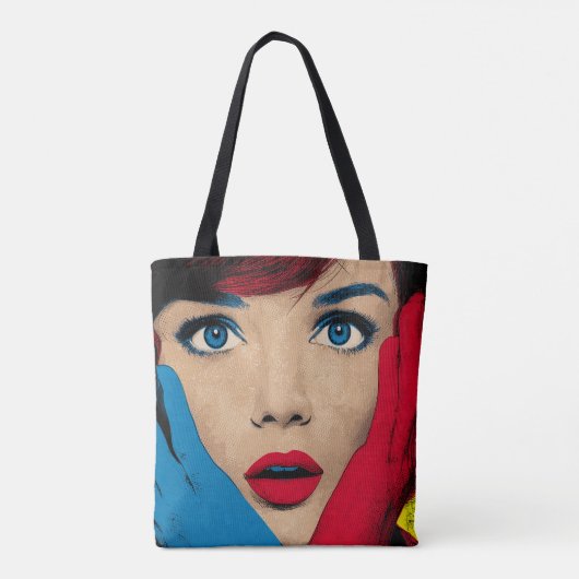Überraschende Frau in Pop Art Tasche (Rückseite)