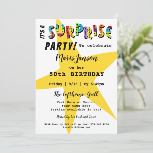 ÜBERRASCHENDE GEBURTSTAG JEDE PARTY EINLADUNG (Stehend Vorderseite)