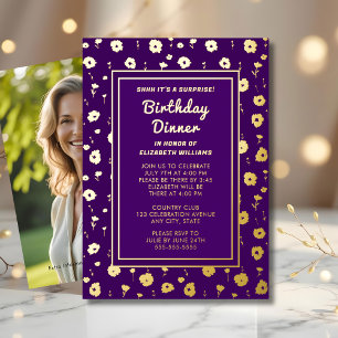 Überraschende Geburtstags-Dinnerparty Floral Elega Folieneinladung