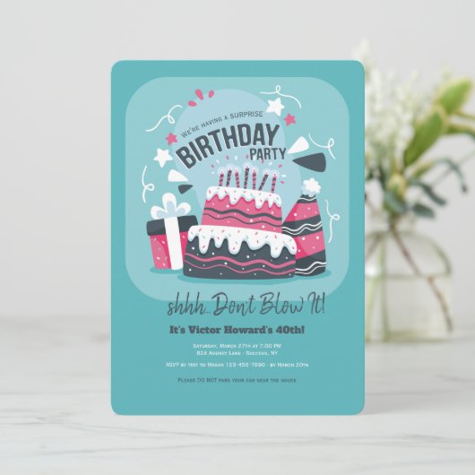 Überraschende Geburtstagspartei Einladung (Stehend Vorderseite)