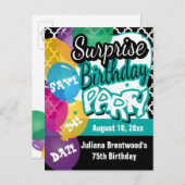 Überraschende Geburtstagsparty Aquamarin | Save Th Ankündigungspostkarte (Vorne/Hinten)