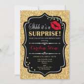 Überraschende Geburtstagsparty - Black Red Gold Einladung (Vorderseite)