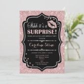 Überraschende Geburtstagsparty - Black Rose Gold Einladung (Stehend Vorderseite)