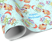 Überraschende Goldfish und Tänzer - Happy Birthday Geschenkpapier (Rolleneckpunkt)
