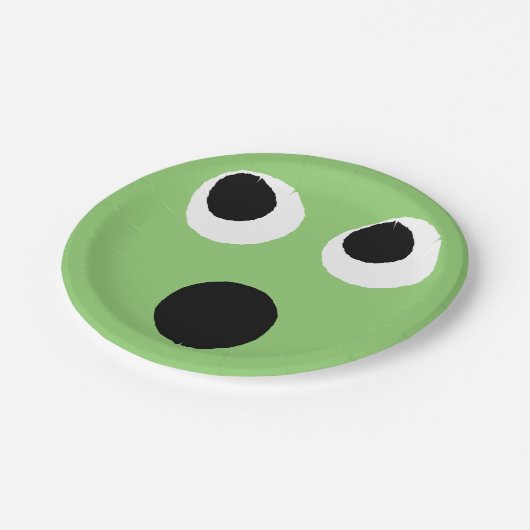 Überraschende grüne Emoticon Emoji-Papierplatte Pappteller (Schrägansicht)