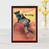 Überraschende Hexe und schwarze Katze Karte (Gelbe Blume)