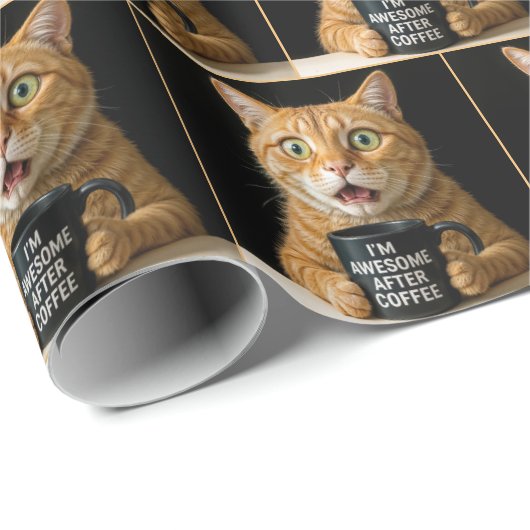 Überraschende Orangenkatze mit einem lustigen Blac Geschenkpapier (Rolleneckpunkt)