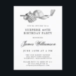 ÜBERRASCHENDE Party 40. Geburtstag Golf Thema Einladungspostkarte<br><div class="desc">Eleganter Schwarz-Weiß Geburtstag Einladung für einen Golfer. Die Spitze der Einladung ist mit Golf-Accessoires dekoriert - ein Golfclub, Golf-Ball, Hut und Handschuhe. Das Aquarelldesign schafft eine traditionelle und klassische Ästhetik. Ideal für einen Geburtstagsbash im Club oder eine GRILLEN im Hinterhof. Der gesamte Text ist leicht zu bearbeiten. Erstellen Sie die...</div>
