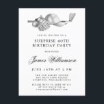ÜBERRASCHENDE Party 40. Geburtstag Golf Thema Einladungspostkarte<br><div class="desc">Eleganter Schwarz-Weiß Geburtstag Einladung für einen Golfer. Die Spitze der Einladung ist mit Golf-Accessoires dekoriert - ein Golfclub, Golf-Ball, Hut und Handschuhe. Das Aquarelldesign schafft eine traditionelle und klassische Ästhetik. Ideal für einen Geburtstagsbash im Club oder eine GRILLEN im Hinterhof. Der gesamte Text ist leicht zu bearbeiten. Erstellen Sie die...</div>
