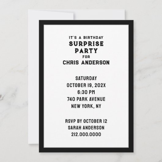 Überraschende Party Einladung (Rückseite)