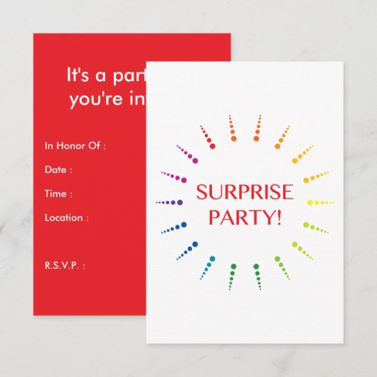 überraschende Party Einladung (Vorne/Hinten)