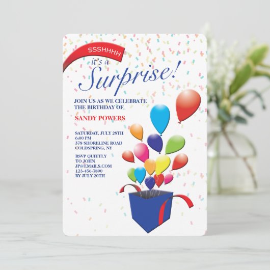 Überraschende Party Einladung (Stehend Vorderseite)