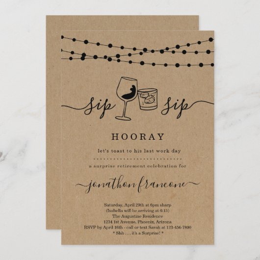 Überraschende Party Einladung für das Ruhestand (Vorne/Hinten)