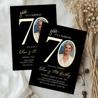 Überraschende schwarze und goldene 70. Geburtstags Folieneinladung