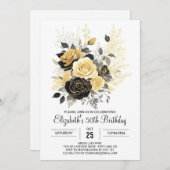 Überraschende Wildblumen Gold und Schwarz 50. Gebu Einladung (Vorne/Hinten)