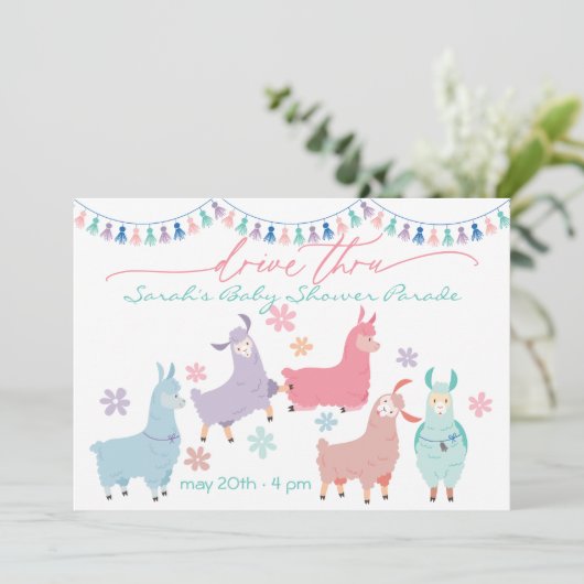 Überraschender Llamas-Tanz durch Babydusche Einladung (Stehend Vorderseite)