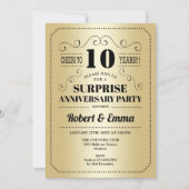 Überraschendes 10-jähriges Party - Gold Black Einladung (Vorderseite)