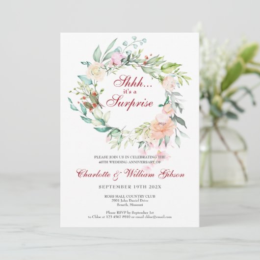 Überraschendes 40. Ruby Wedding Anniversary Party  Einladung (Stehend Vorderseite)