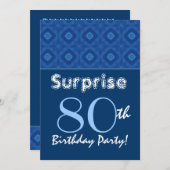 ÜBERRASCHENDES 80. Geburtstag Blaues Diamantmuster Einladung (Vorne/Hinten)