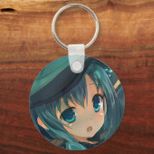 Überraschendes Anime-Mädchen mit smaragdgrünen Aug Schlüsselanhänger (Vorderseite)