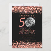 ÜBERRASCHENDES Foto 50. Geburtstag Rose Gold Light Einladung (Vorderseite)