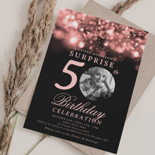 ÜBERRASCHENDES Foto 50. Geburtstag Rose Gold Mitte Einladung