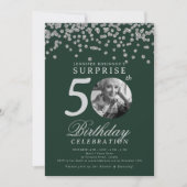 ÜBERRASCHENDES Foto 50 Geburtstag Silver Confetti Einladung (Vorderseite)