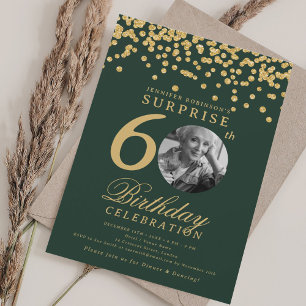 ÜBERRASCHENDES Foto 60. Geburtstag Gold Confetti G Einladung