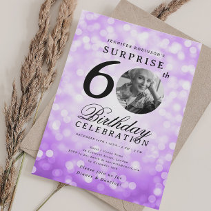 ÜBERRASCHENDES Foto 60. Geburtstag Lila Bokeh Einladung