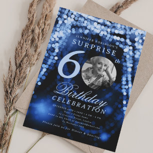 ÜBERRASCHENDES Foto 60. Geburtstag Navy Blue Glam  Einladung
