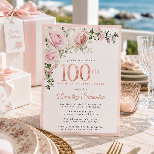 ÜBERRASCHENDES PARTY 100. Geburtstag Blush Pink Bl Einladung