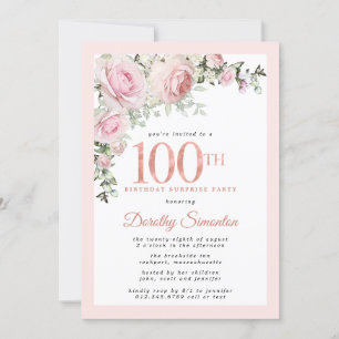 ÜBERRASCHENDES PARTY 100. Geburtstag Blush Pink Bl Einladung
